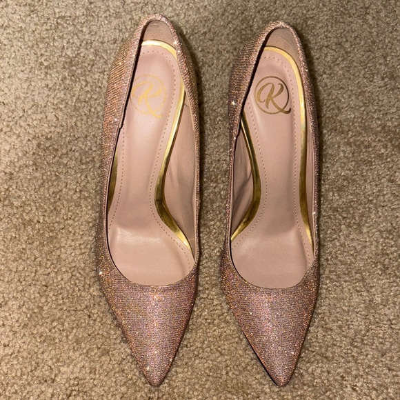 Rose Gold Glitter Pointed Heels - Picture 1 of 3